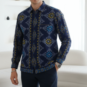 kemeja pria tenun endek lengan panjang