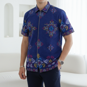 kemeja pria lengan pendek tenun endek